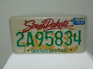 1996 South Dakota Great Faces.  Great Places.  License Plate Stamped Steel