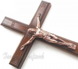 Author ' s Large HandMade Carved Catholic Wooden Wall Cross Crucifix JESUS CHRIST 2