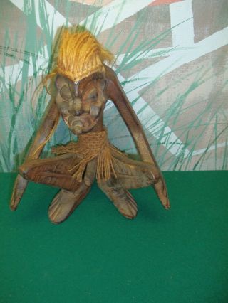 Tribal Man With Large Penis Wood Wooden Figure Statue Carving - 8.  5 " T X 7.  5 " W