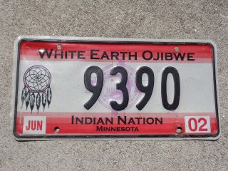 Minnesota 2002 White Earth Ojibwe Indians License Plate 9390