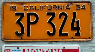 1934 Black On Orange California License Plate