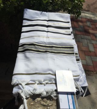 Kosher Long Tallit Talit Prayer Shawl Black / Gold Stripes In Size 43.  3 " X62.  9 "