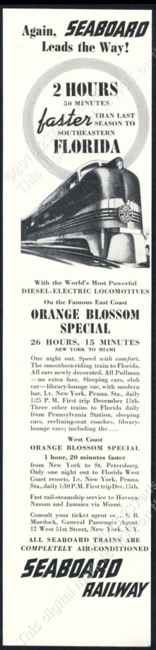 1938 Orange Blossom Special Train Art Seaboard Railway Vintage Print Ad
