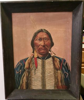 Antique Signed Painting Of A Native American Indian