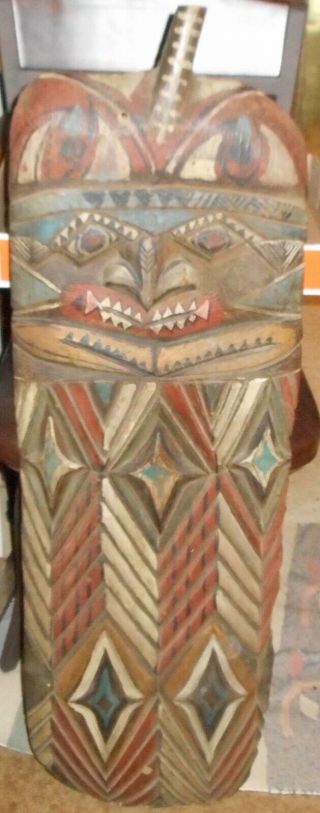 Large Polychrome Hand Carved Wood Polynesian Wall Hanging