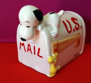 Rare Vintage Ceramic Snoopy Us Mailbox Salt Pig?? C1970 Signed Schultz