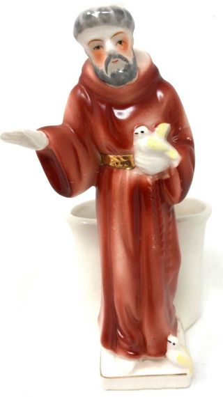 Vintage Saint Francis Of Assisi Porcelain Planter Statue 1920’s 6.  75h 3w
