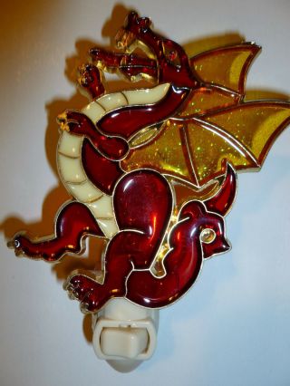Stained Glass Style " Red Dragon " Night Light