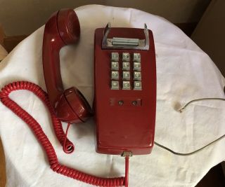 Vintage 1970s Western Electric 2554bmp Red Push Button Dial Wall Mount Telephone