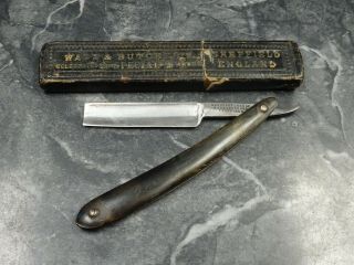 Antique Wade & Butcher Sheffield Straight Razor With Wade & Butcher Box