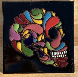 Talavera Pottery 6 " Tile Day Of The Dead Sugar Skull Multi Colors Hand Made