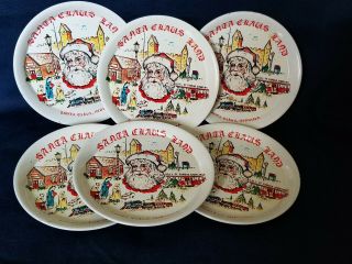 Vintage Souvenir Santa Claus Land Indiana Tin Coaster Set Of 6