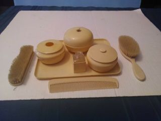 Antique Early 1900’s 8 Piece Celluloid French Ivory Dresser Set With Tray