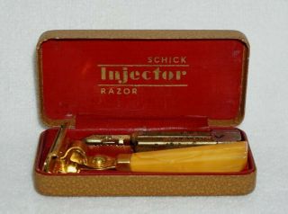 Vtg Schick Injector Razor W/bakelite Handle,  Injector & Orig Case