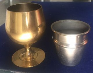 Vintage Brass Goblet & Chrome Plated Copper Cup Not Chop Magic Trick Apparatus