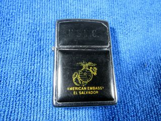 1985 - Zippo Lighter - American Embassy - El Salvador - U.  S.  M.  C.  Intl S.  L.  R.  B.