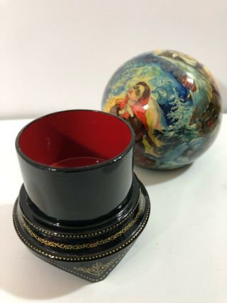Fedoskino Artist Hand Painted Kholui Russian Lacquer Sphere Box - Signed