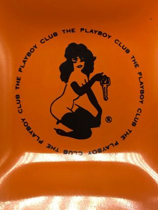 Set Of 2 Vintage The Playboy Club Hugh ASH TRAY Orange Glass 4 Inches 3
