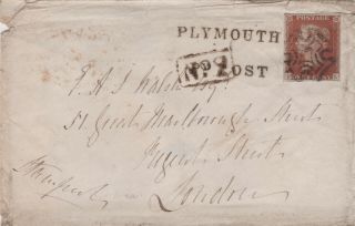 1844 Qv Rare Cover With 1d Red Stamp & Maltese X Plymouth Penny Post Box No 2