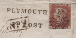 1844 QV RARE COVER WITH 1d RED STAMP & MALTESE X PLYMOUTH PENNY POST BOX No 2 2