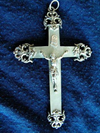 Antique French Silver Mother Of Pearl Cross Pendant Communion Crucifix Jesus