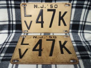 Set Of 2 Vintage Antique 1950 Jersey License Plate - Lv 47k