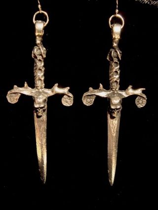 Wicked Gothic Skull Dagger Dangle Earrings Wiccan Pagan Occult Witchcraft
