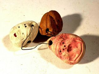 Three Vintage Japanese Ceramic Pottery Rattles Bells Faces & Heads