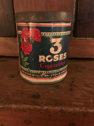 Vintage 3 Roses Tobacco Cigarettes Tin Paper Label Can Red Rose Godfrey Phillips