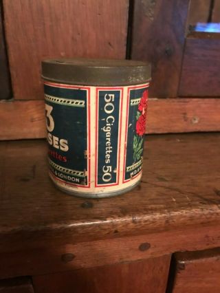 Vintage 3 Roses Tobacco Cigarettes Tin Paper Label Can RED ROSE Godfrey Phillips 2