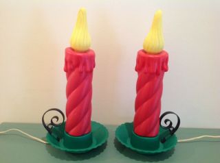 Two Vintage Beco 16 " Lighted Blow Mold Christmas Candles Holiday Decoration