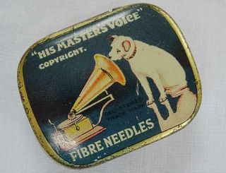 Vintage Gramophone Needle Tin Hmv His Masters Voice Fibre Nipper Dog 1930s