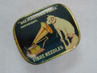 Vintage Gramophone Needle Tin HMV His Masters Voice Fibre Nipper Dog 1930s 4