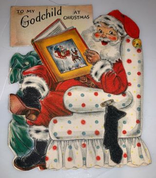 Vintage 1950’s Hallmark Christmas Card Santa Claus Godchild Card