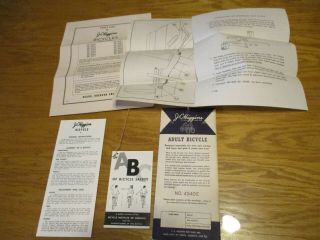 Vintage J C Higgins Sears,  Roebuck And Co.  Adult Bicycle Envelope With Papers