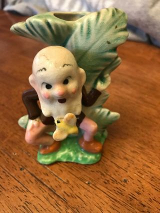 Vintage Made In Japan Elf Pixie Stump With Face Planter 4 1/4 " Marked Ware