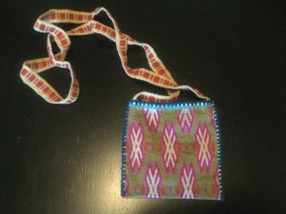 Huichol Handwoven Embroidered Folk Bag Peyote Small Implements.  4” X 4” (7)