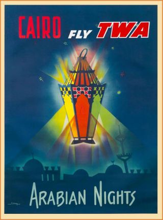 Cairo Fly Twa Egypt Airline Vintage Egyptian Travel Advertisement Art Poster