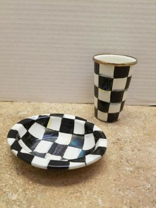 MacKenzie Childs Tumbler And Soap Dish Courtly Check Enamel Ware 3