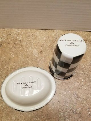 MacKenzie Childs Tumbler And Soap Dish Courtly Check Enamel Ware 5