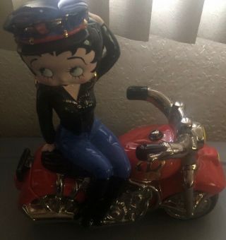 Betty Boop Ceramic Cookies Jar Motorcycle No Box One Chip On License Plate