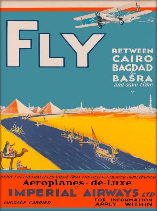 Cairo Bagdad Basra Iraq Egypt Vintage Airlines Travel Advertisement Art Poster