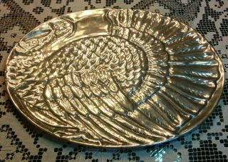 Vintage Thanksgiving Solid Turkey Platter Pewter Islas Mexico - Heavy - 20 "
