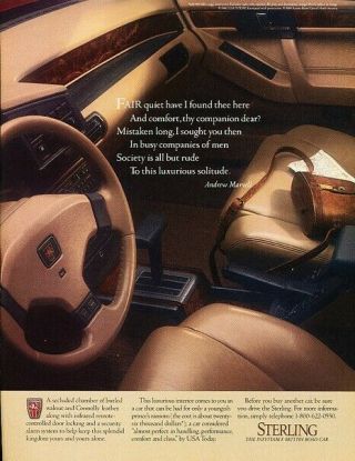 1988 1989 Sterling 827 Interior Seats Advertisement Print Art Ad D215