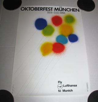 1982 Vintage Travel Promo Poster Lufthansa Airline Octoberfest Munich Germany