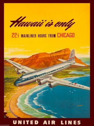 Hawaii From Chicago United States Amerca Travel Advertisement Art Poster