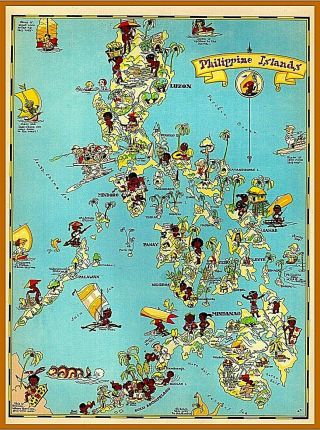 1940s Map Of The The Philippines Vintage Travel Wall Decor Art Poster Print