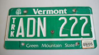 2005 Vermont Truck License Plate,  " Adn 222 "