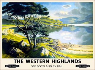 Scotland Scottish Western Highlands Vintage Great Britain Rail Travel Poster