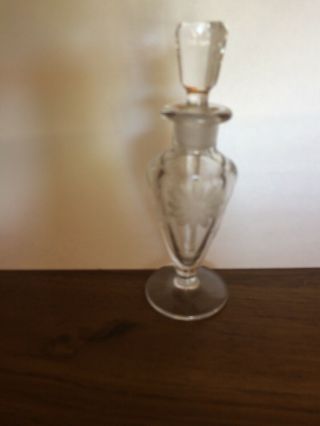 Vintage Flower Pattern Etched Glass Perfume Bottle With Glass Stopper Dauber